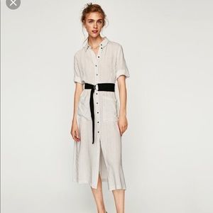 Zara striped button front midi dress w/belt